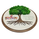 Round painting for school, decorated with stabilized natural lichens, tree shape, 30 cm